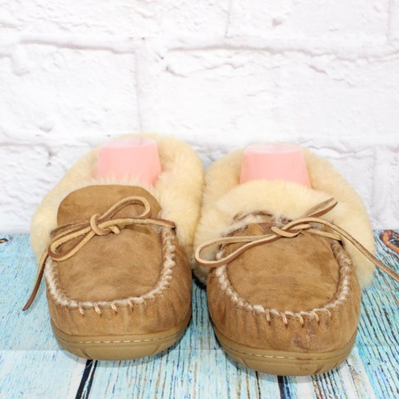LL BEAN Brown Suede Shearling Lined Wicked Good Moccasin Slippers 10 M - Picture 4 of 9